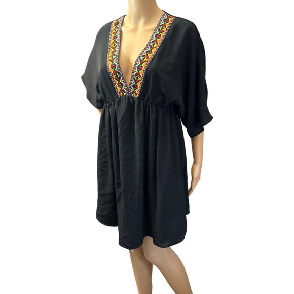(5 for $25) Festival Mini Dress with Tribal Embroidered Trim Size Medium NWOT - Picture 2 of 6